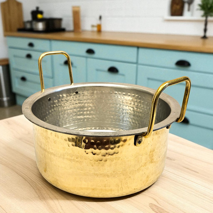 Buy Online Tamas Hand Hammered Brass Bhagona With Lid Tin Kalai
