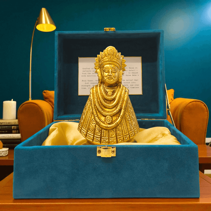 Brass Khatu Shyam Ji Idol with Gift Box Handcrafted Pooja Statue for Home Temple