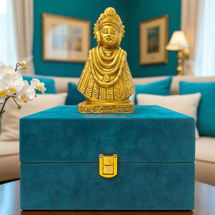 Brass Khatu Shyam Ji Idol with Gift Box Handcrafted Pooja Statue for Home Temple