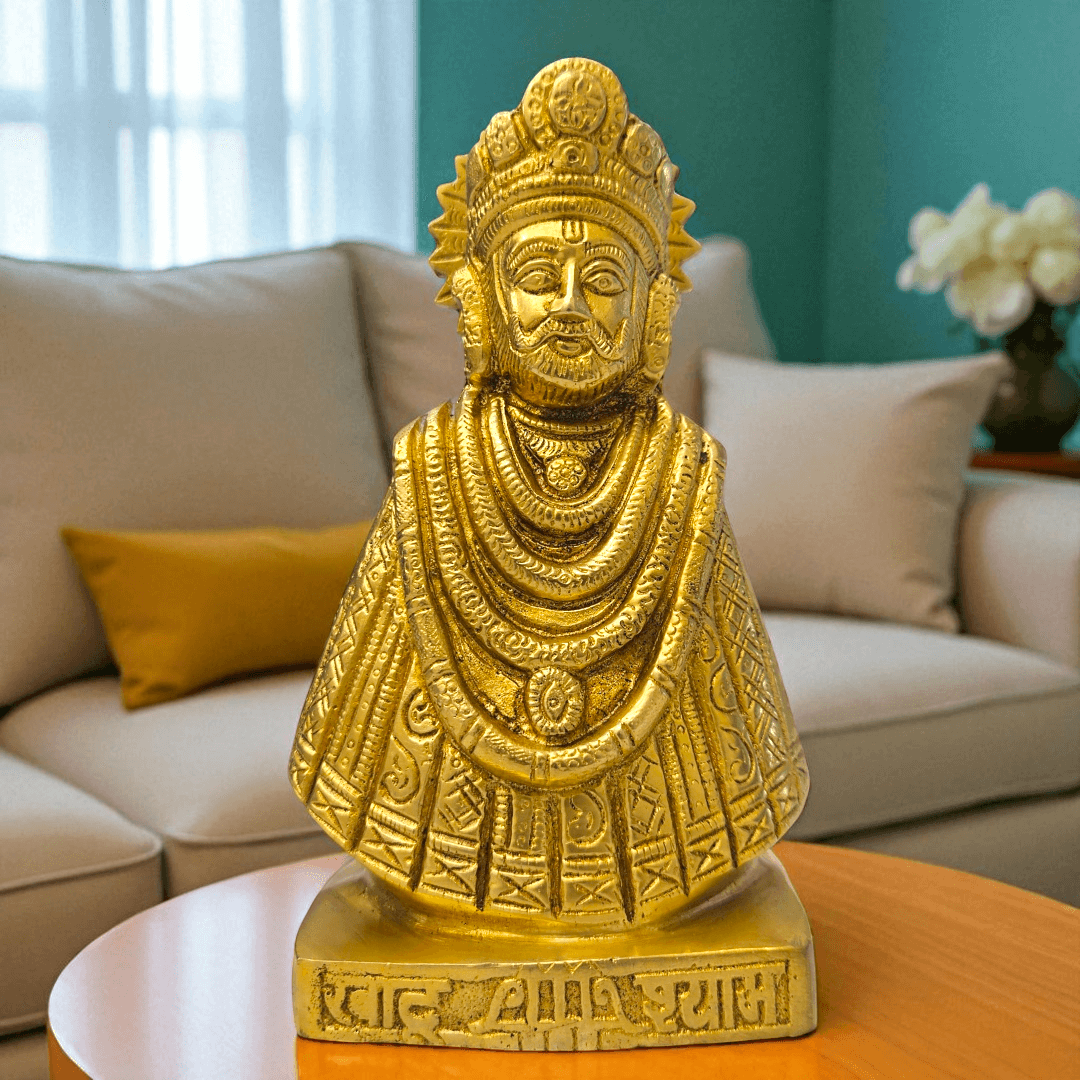 Brass Khatu Shyam Ji Idol with Gift Box Handcrafted Pooja Statue for Home Temple