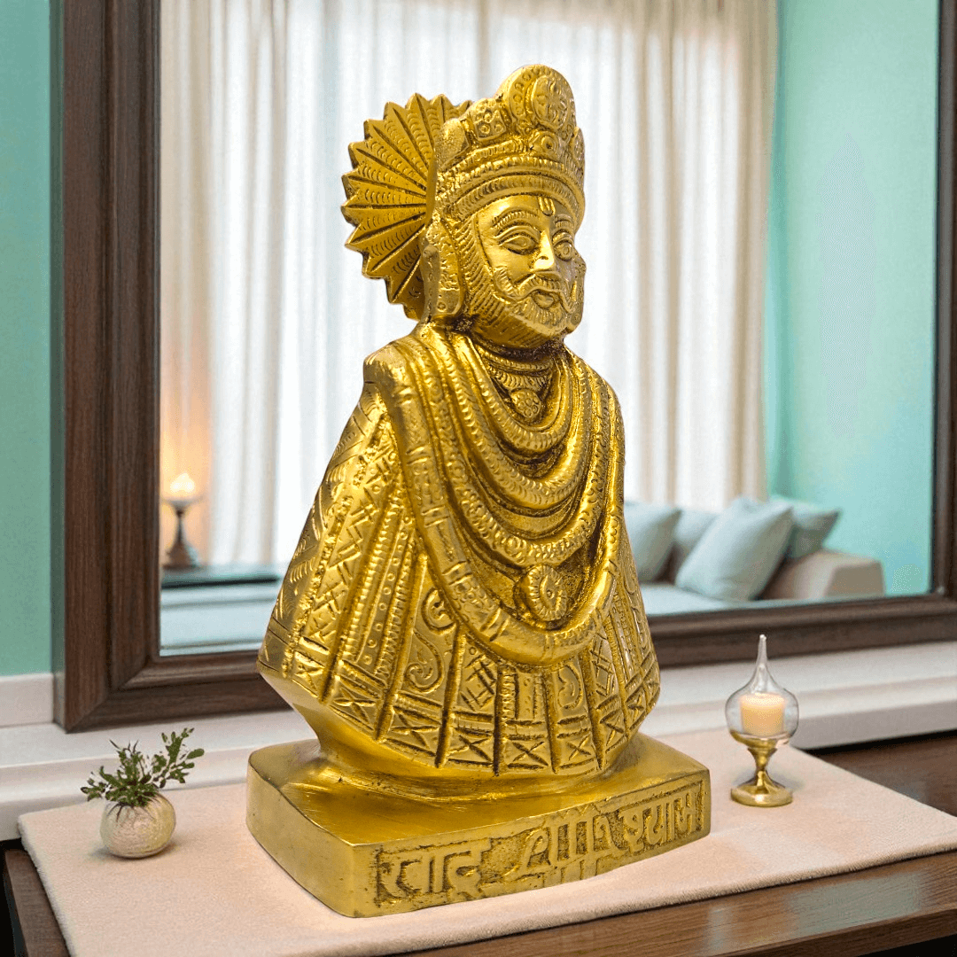 Brass Khatu Shyam Ji Idol with Gift Box Handcrafted Pooja Statue for Home Temple