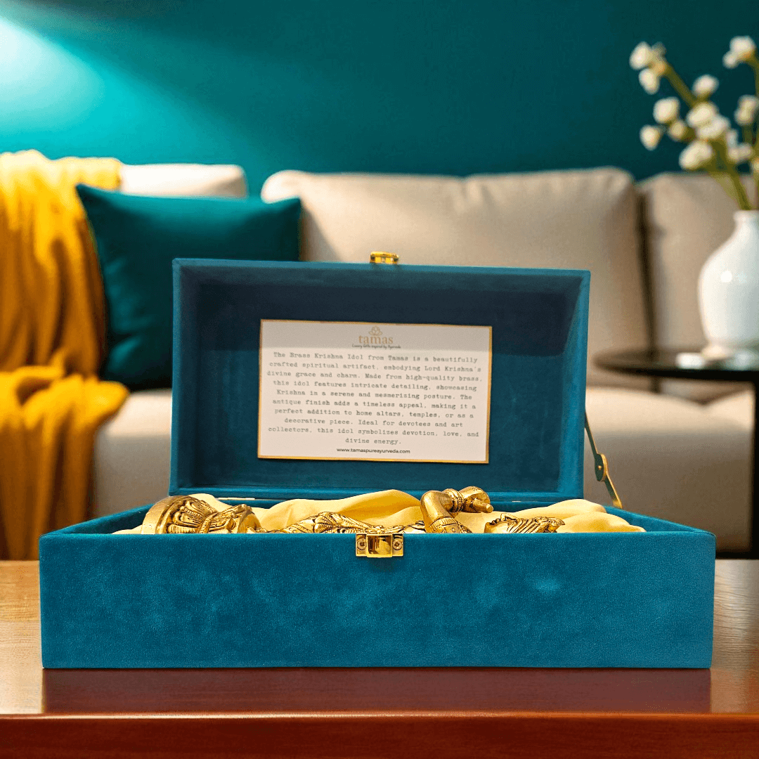 Brass Krishna Idol Handcrafted Statue with Gift Box for Home Temple & Gifting