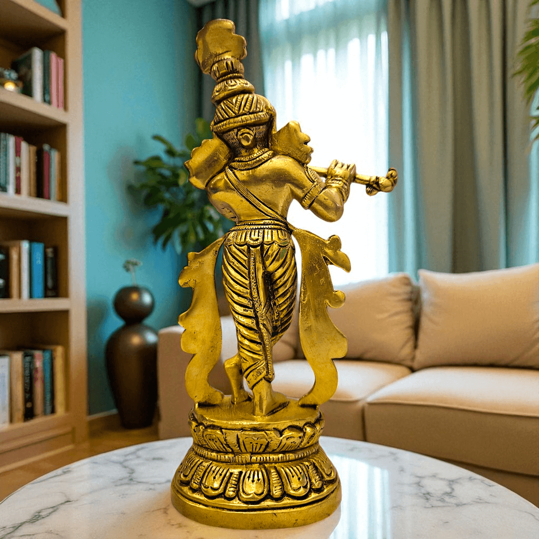 Brass Krishna Idol Handcrafted Statue with Gift Box for Home Temple & Gifting