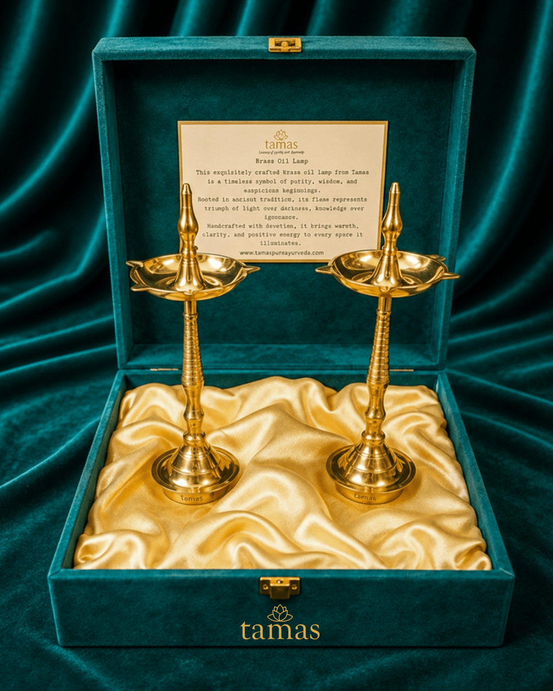 Tamas Brass Traditional Oil Lamp/ Pooja Lamps - Set of 2 (9 inches) - Tamas Luxury Gifts