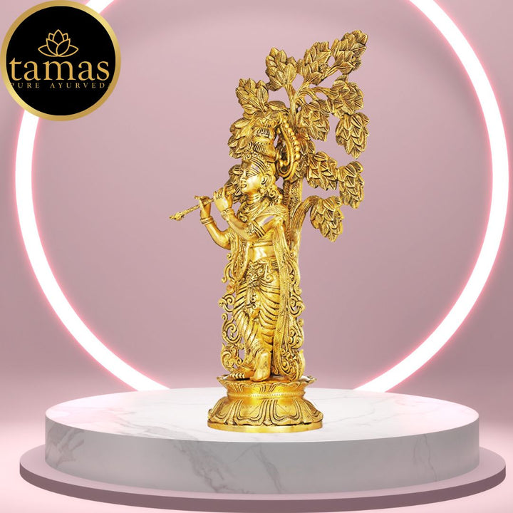 Tamas Brass Krishna with Kalpavriksha Tree Statue (Height 24.5 Inches)
