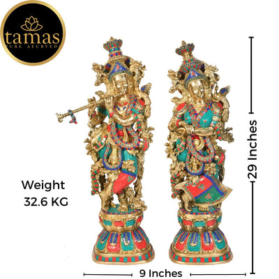 Tamas Antique Finish Brass Handcrafted Radha Krishna Statue (Height 29 Inches)