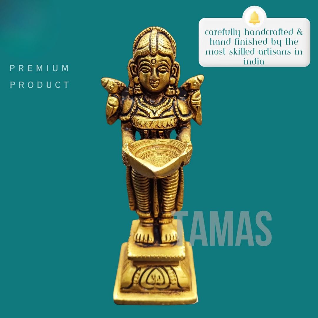 Tamas Brass Lady Holding a Lamp Statue (4.3 Inch) - Tamas: Luxury Indian Gifts