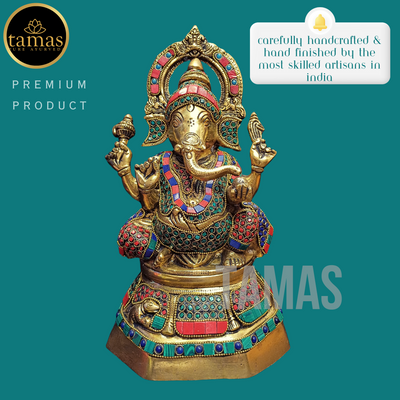 Tamas Brass Ganesh Stone Statue (12.5 Inches)