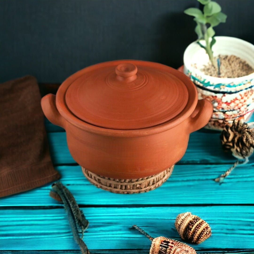 Tamas Handcrafted Terracotta Natural Clay Flat Kadhai (Brown) - Tamas: Luxury Indian Gifts