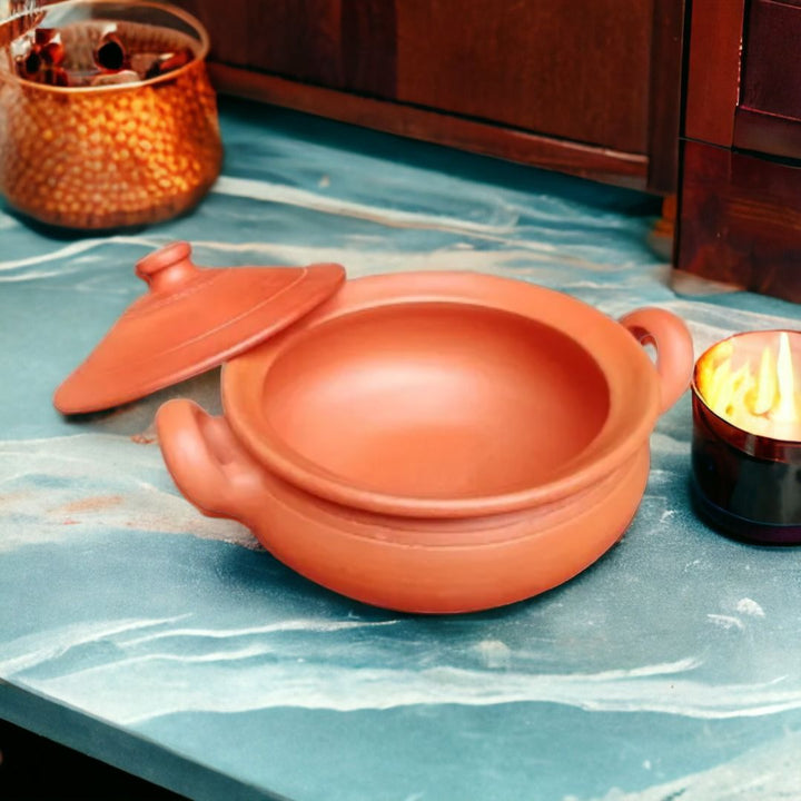 Tamas Handcrafted Terracotta Natural Clay Kadhai (Brown)