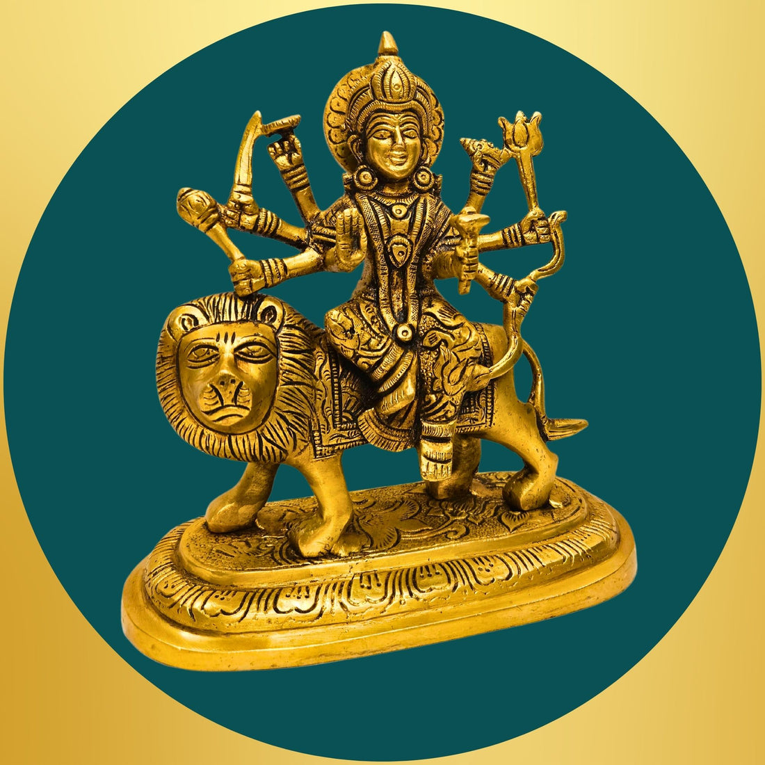 Tamas Brass Ashtabhuja-Dhari Devi Durga Statue/Idol (Golden) (7 Inches)