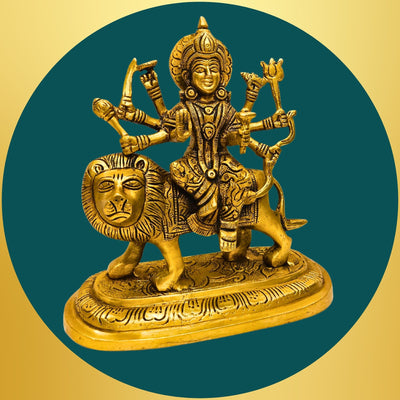 Tamas Brass Ashtabhuja-Dhari Devi Durga Statue/Idol (Golden) (7 Inches)