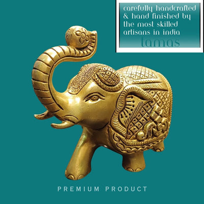 Tamas Brass Royal Elephant Home Accent Statue/Idol (Golden) (4.4 Inches)