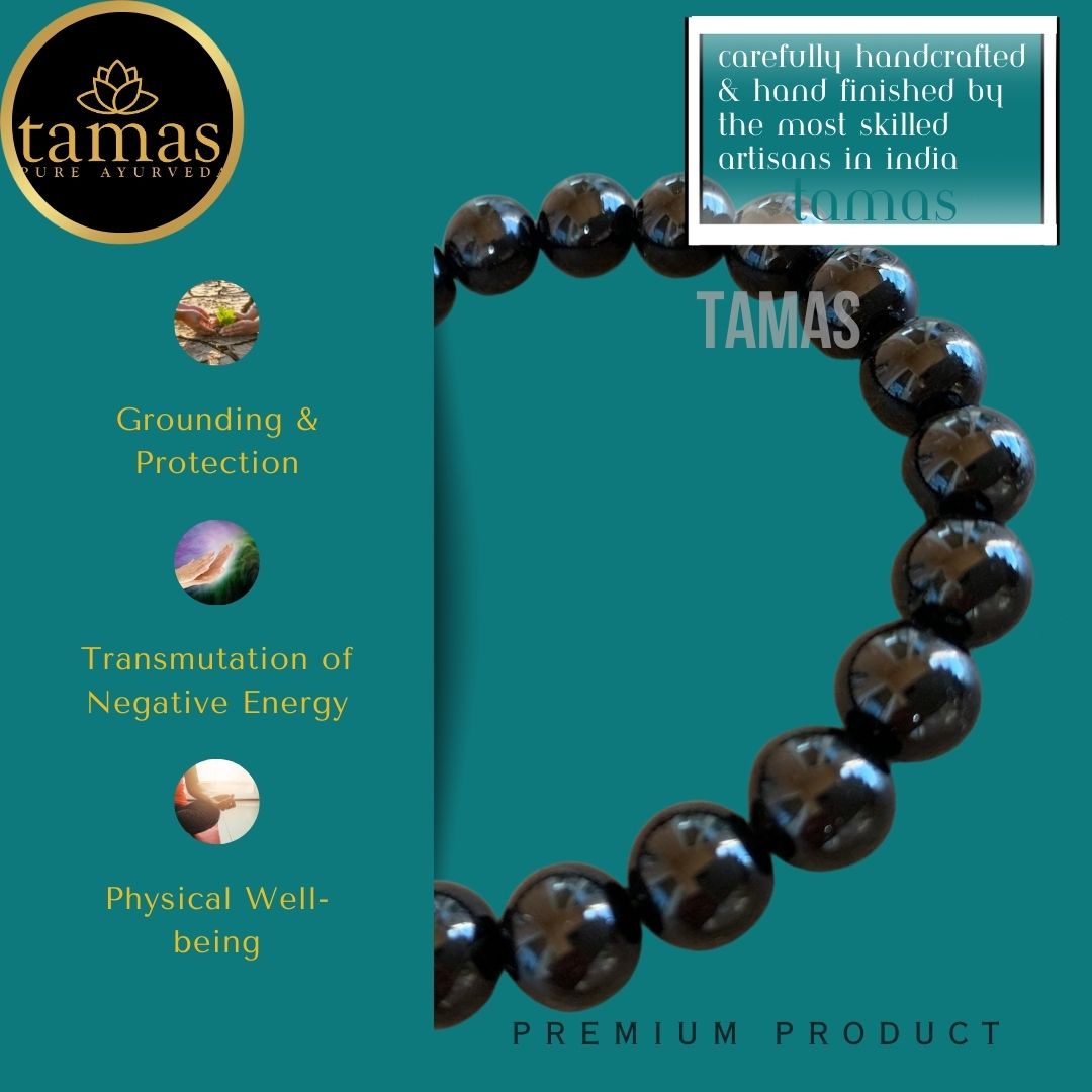 Tamas Black Tourmaline Healing Crystal Stretchable Bracelet