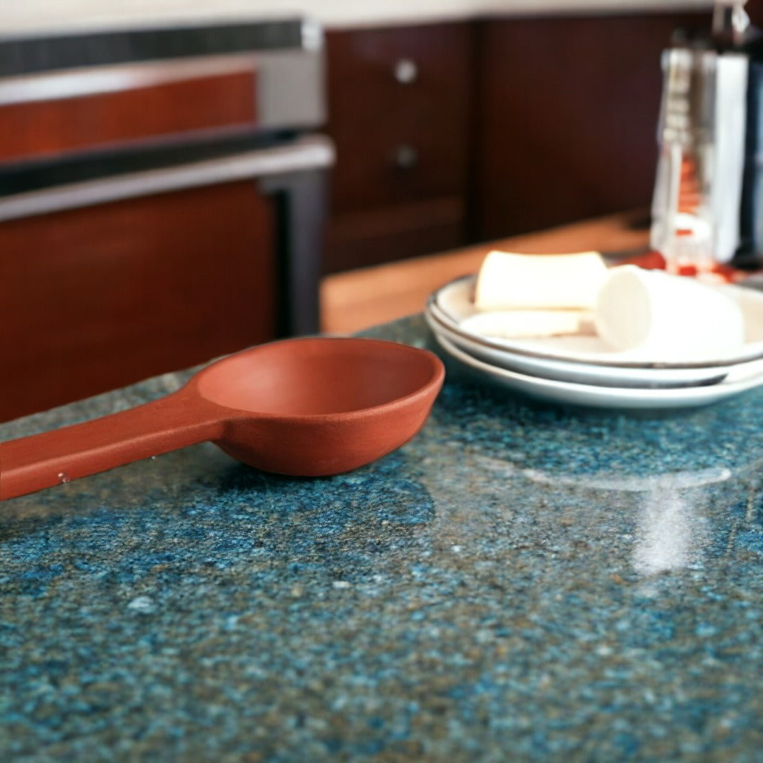 Tamas Handcrafted Terracotta Natural Clay Flat Serving Spoon (Brown)