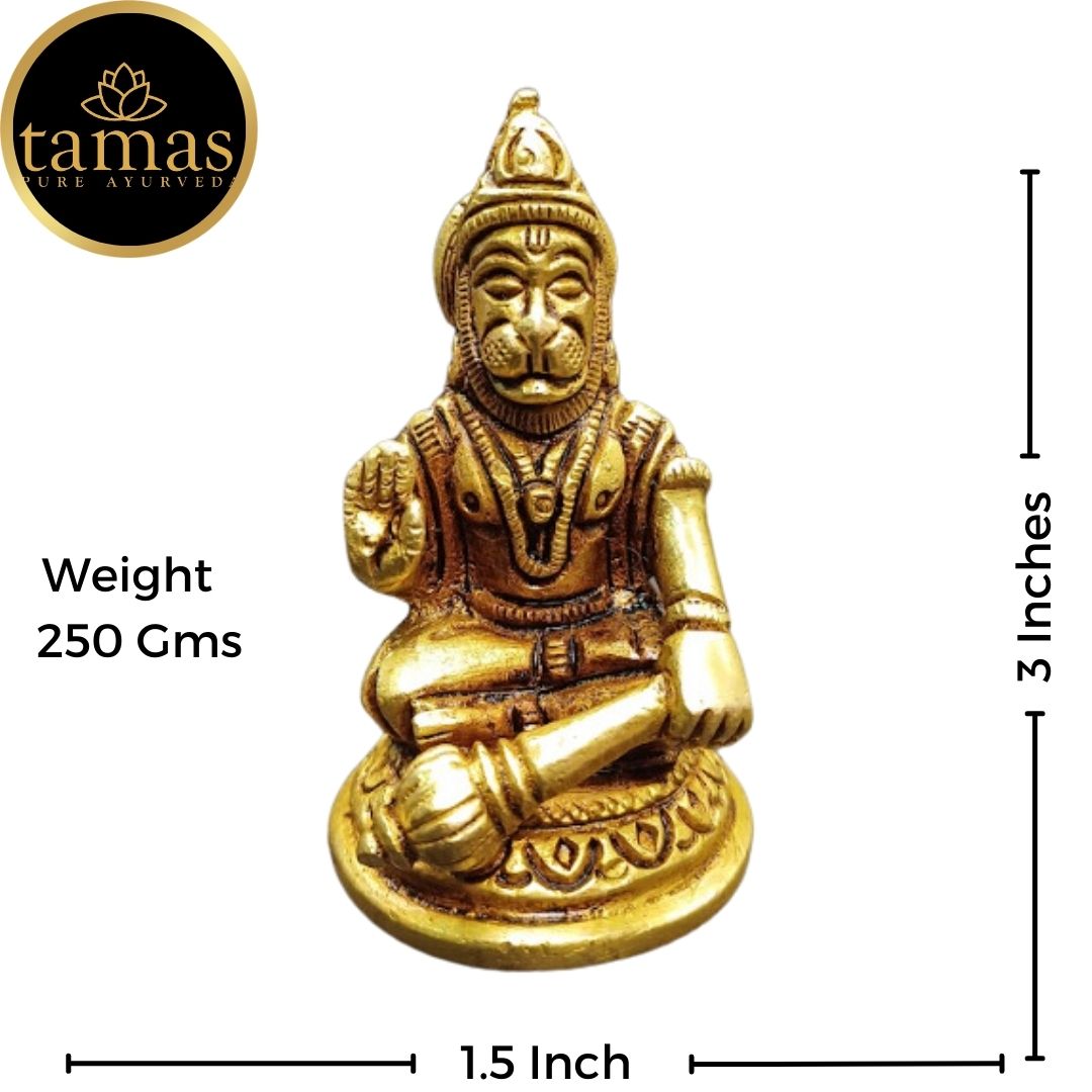 Tamas Brass Lord Small Bajrang Bali Hanuman Ji Statue/Idol (Golden) (3 Inches)