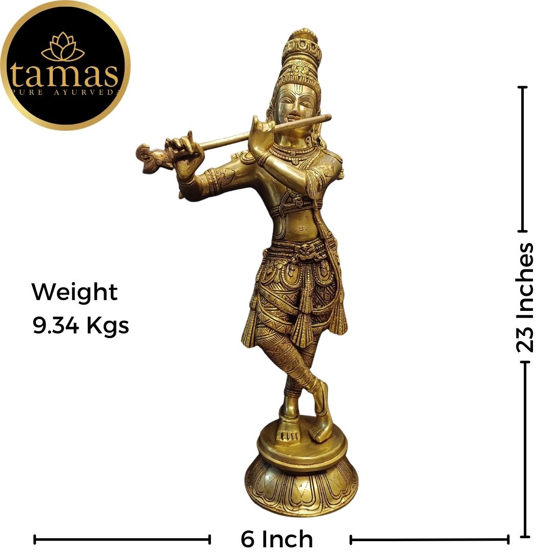 Tamas Brass Lord Krishna Kishan Gopal Murti Statue/Idol (Golden) (24 Inches)