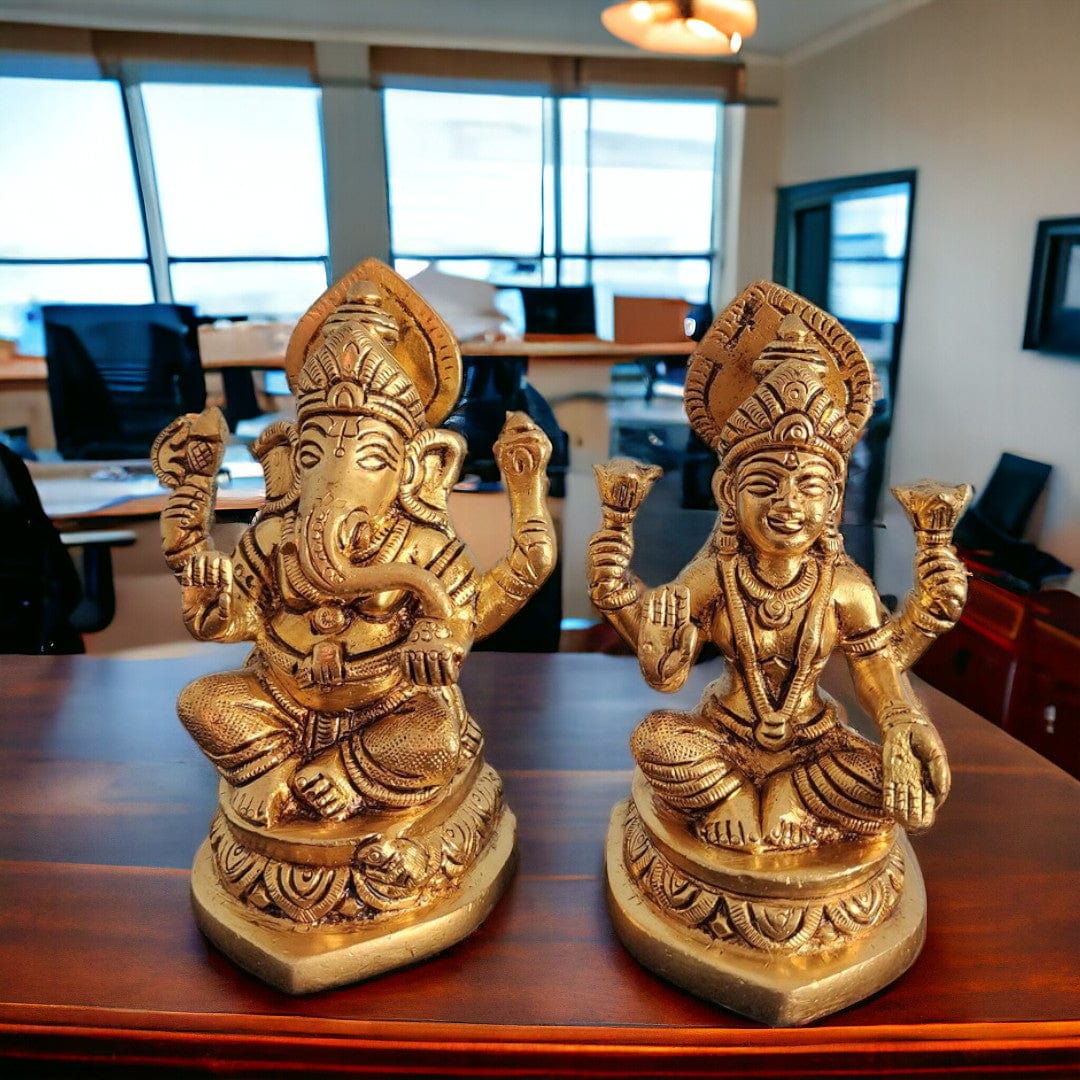 Tamas Brass Lakshmi Ganesh Statue/Idol (4 Inch) (Golden) - Tamas: Luxury Indian Gifts
