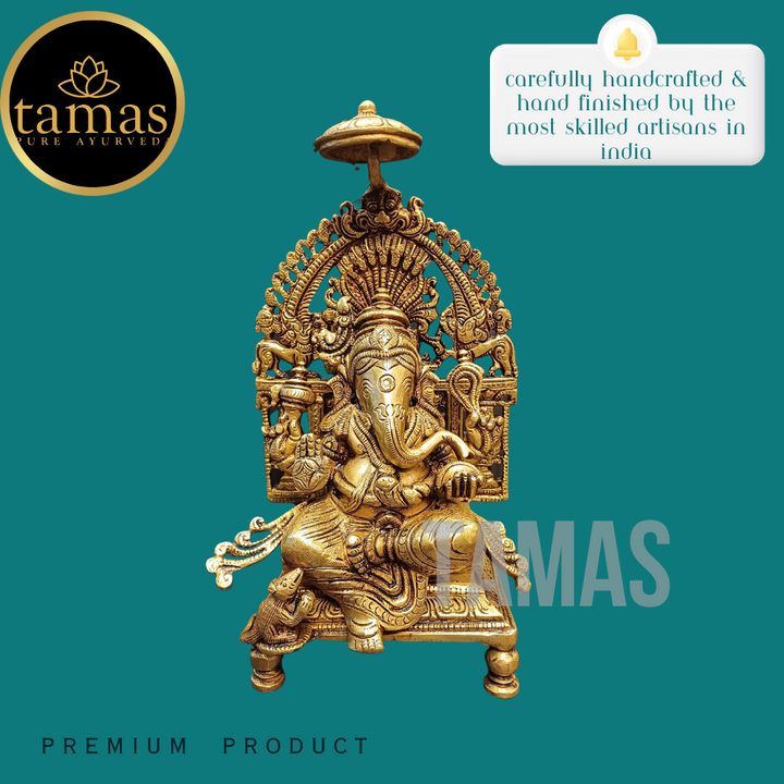 Tamas Brass Chowki Ganesha (9 Inch) | Free Luxury Gift Box