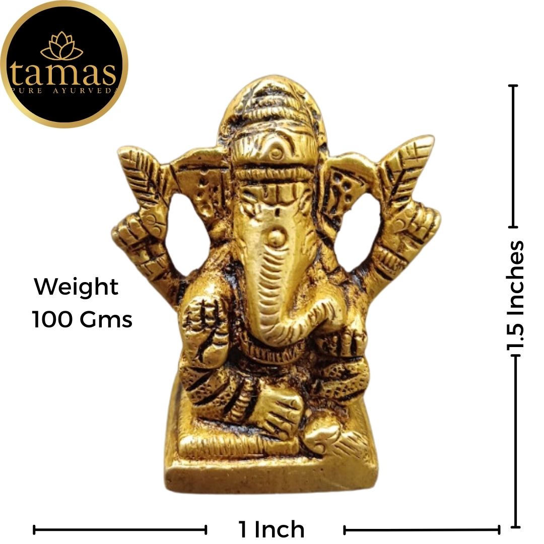 Tamas Lord Ganapati Sitting Decorative Brass Statue/Idol (Golden) (1.5 Inches)