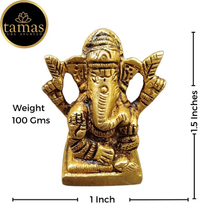 Tamas Lord Ganapati Sitting Decorative Brass Statue/Idol (Golden) (1.5 Inches)