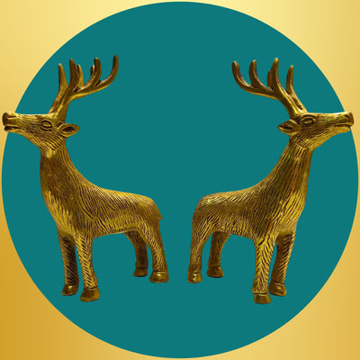 Tamas Brass Couple Deer Sculptures Home Decor Statue/Idol (Golden)(5.5 Inches)