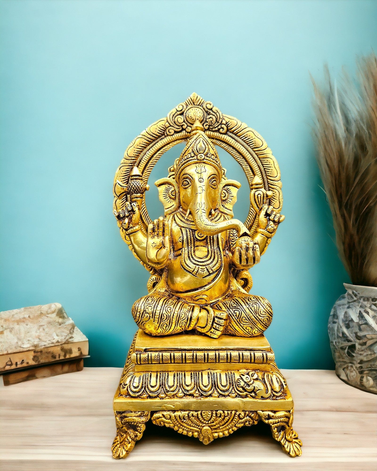 Brass Bhagwan Ganesh/Ganpati Murti Home Decor Statue/Idol (11 Inch) (Golden) - Tamas: Luxury Indian Gifts