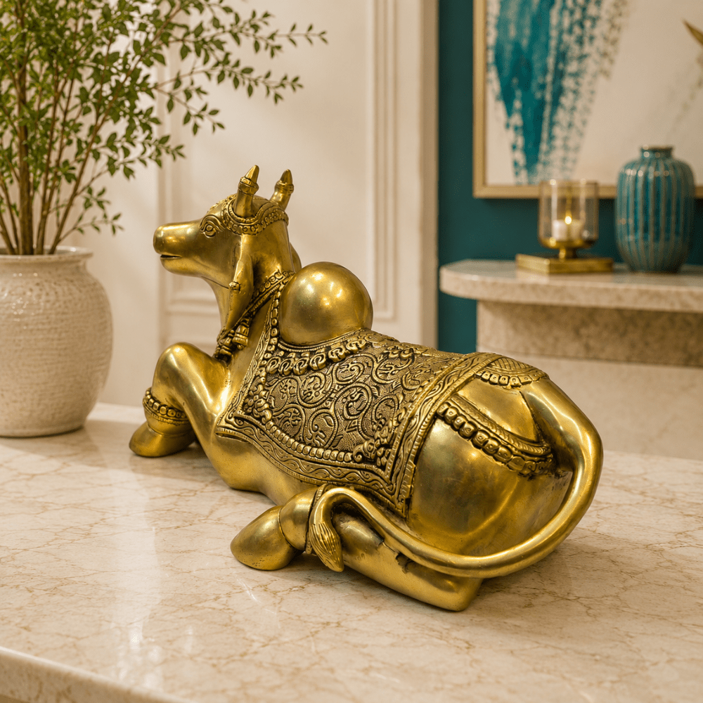 Tamas Handcrafted Solid Brass Nandi Statue (14L × 6.5W × 9H Inches) - Tamas Luxury Gifts