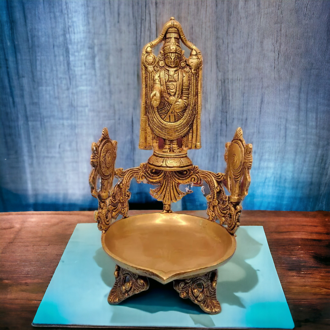 Tamas Brass Handcrafted Tirupati Balaji Urli With Antique Finish (7 x 7 x 14 Inches, Golden) (Pack of 1)