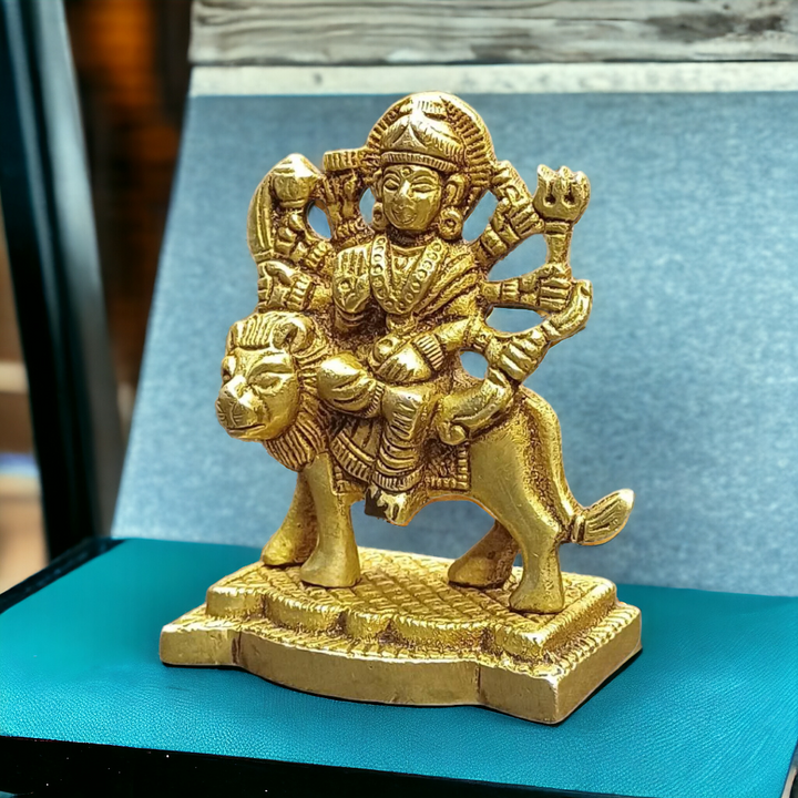 Tamas Brass Durga Mata Home Temple Puja Statue/Idol (Golden) (3 Inches) | Free Luxury Gift Box