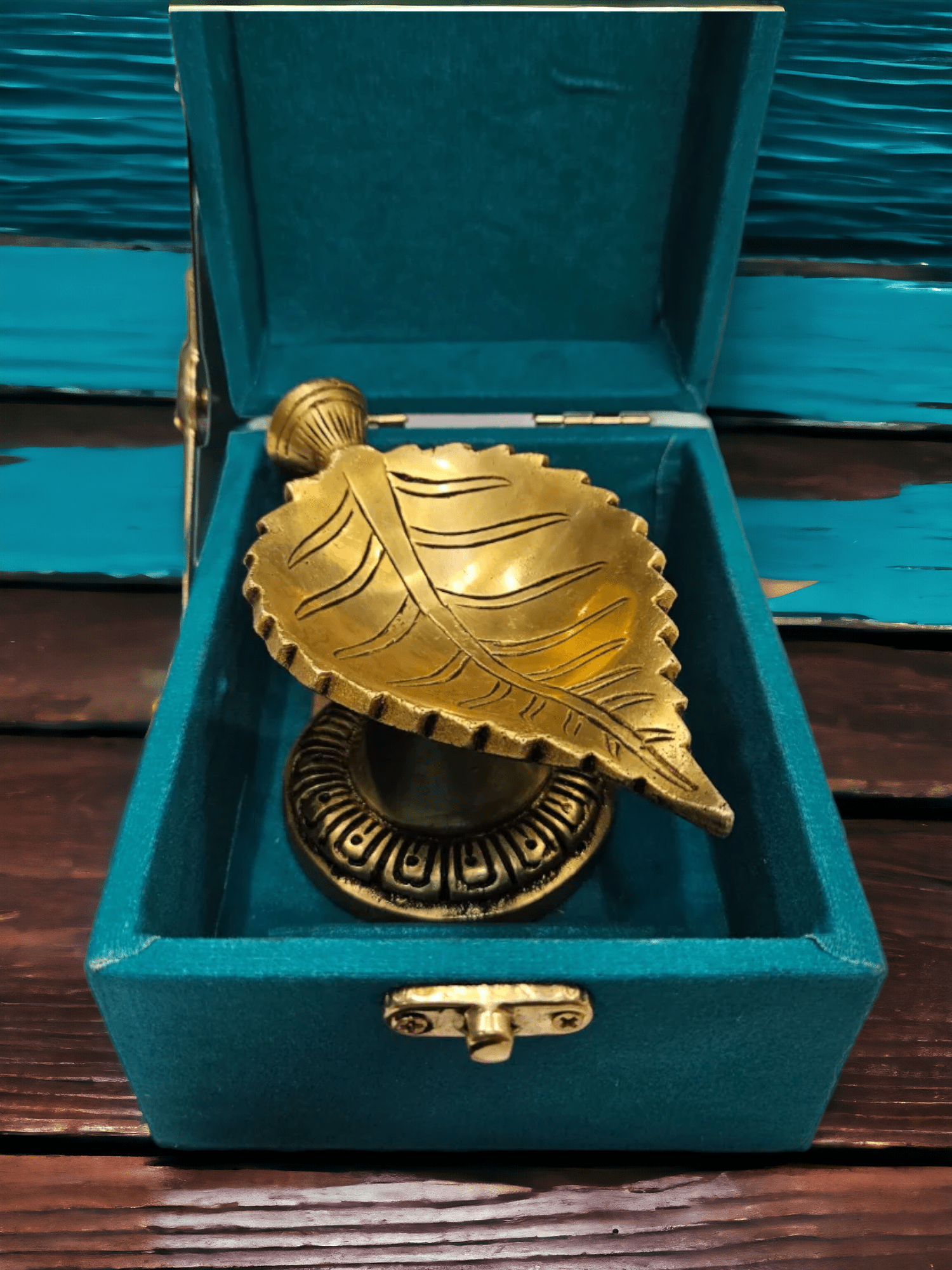 Tamas Brass Leaf Diya with Stand Ethnic Design Handmade (Golden) (2.2 Inches)| Free Luxury Gift box - Tamas: Luxury Indian Gifts