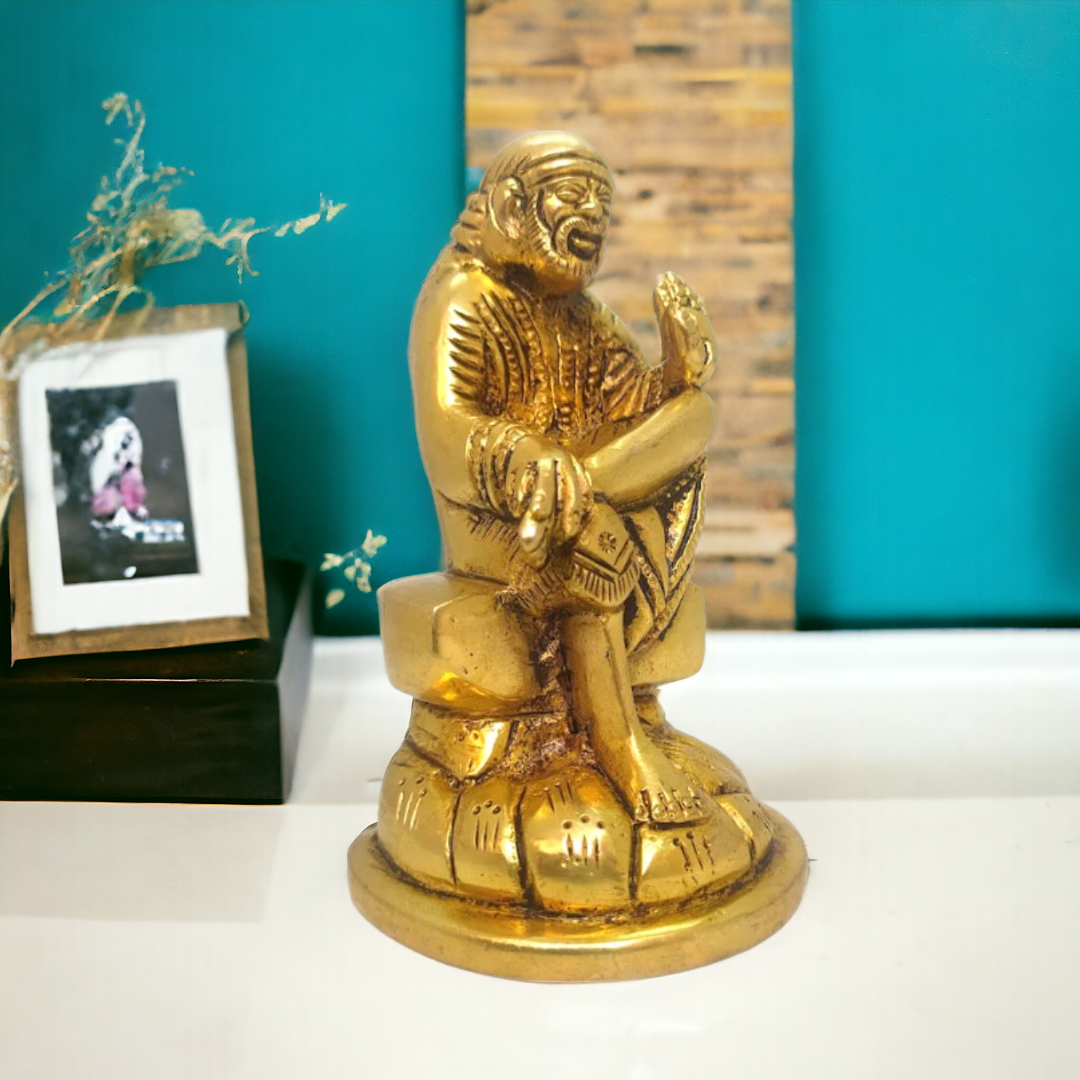 Tamas Brass Handmade Shirdi Sai Baba (Golden) Height 4 inches | Free Luxury Gift box