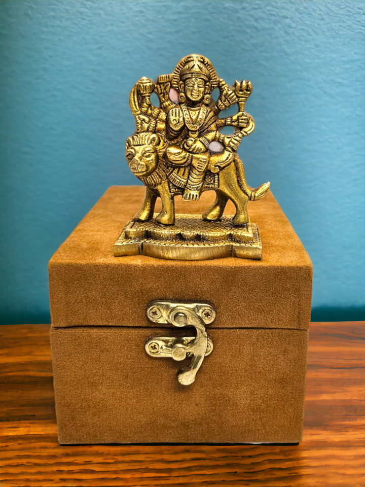 Tamas Brass Durga Mata Home Temple Puja Statue/Idol (Golden) (3 Inches) | Free Luxury Gift Box