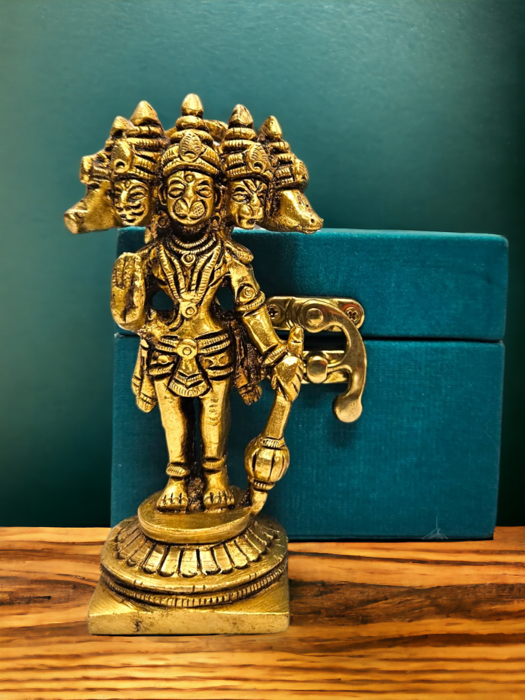 Tamas Brass Panchmukhi Hanuman Standing Statue/Idol (Golden) (4.2 Inches) | Free Luxury Gift box