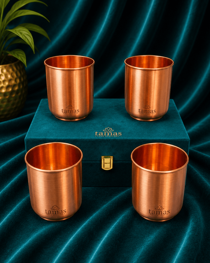 Tamas Pure Copper Plain Glass/Pure Copper Glass Set of 4 (4 inch) - Tamas Luxury Gifts