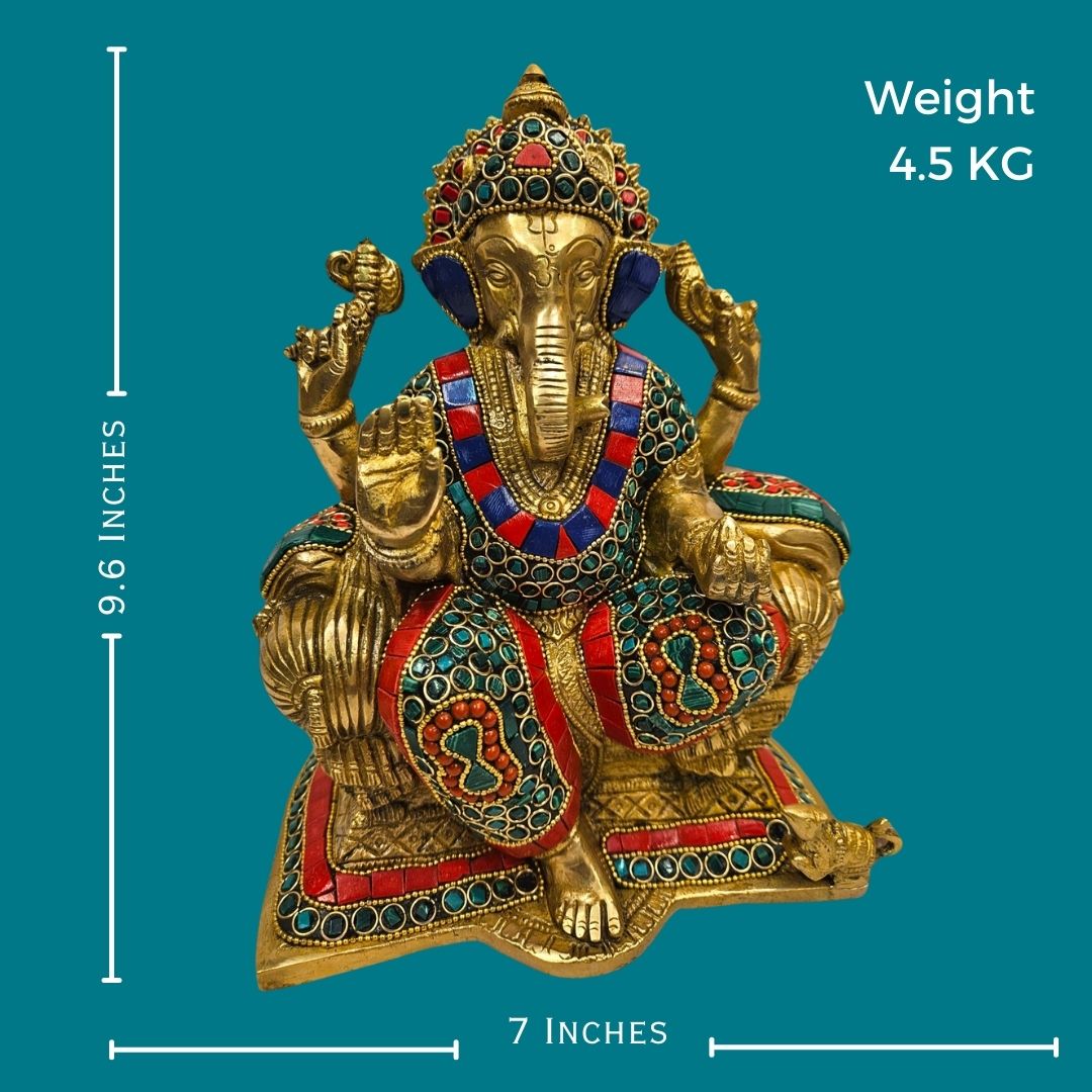 Tamas Brass Multi color Lord Ganesha Seated in a Dignified Posture Idol/Statue (9.6 Inch) (Multi color)