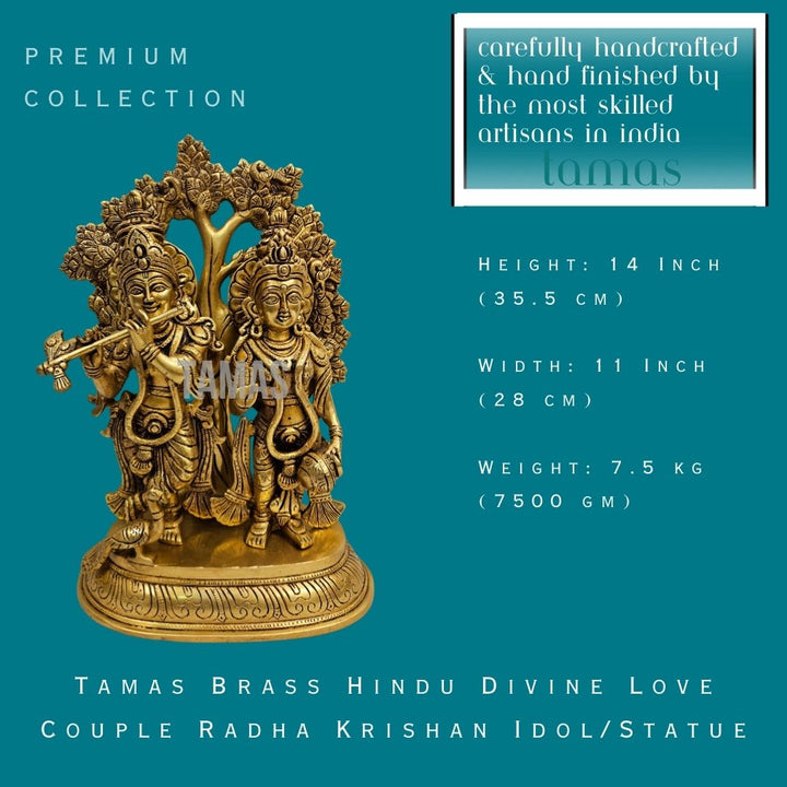 Tamas Brass Hindu Divine Love Couple Radha Krishan Idol/Statue (14 Inch) (Golden)