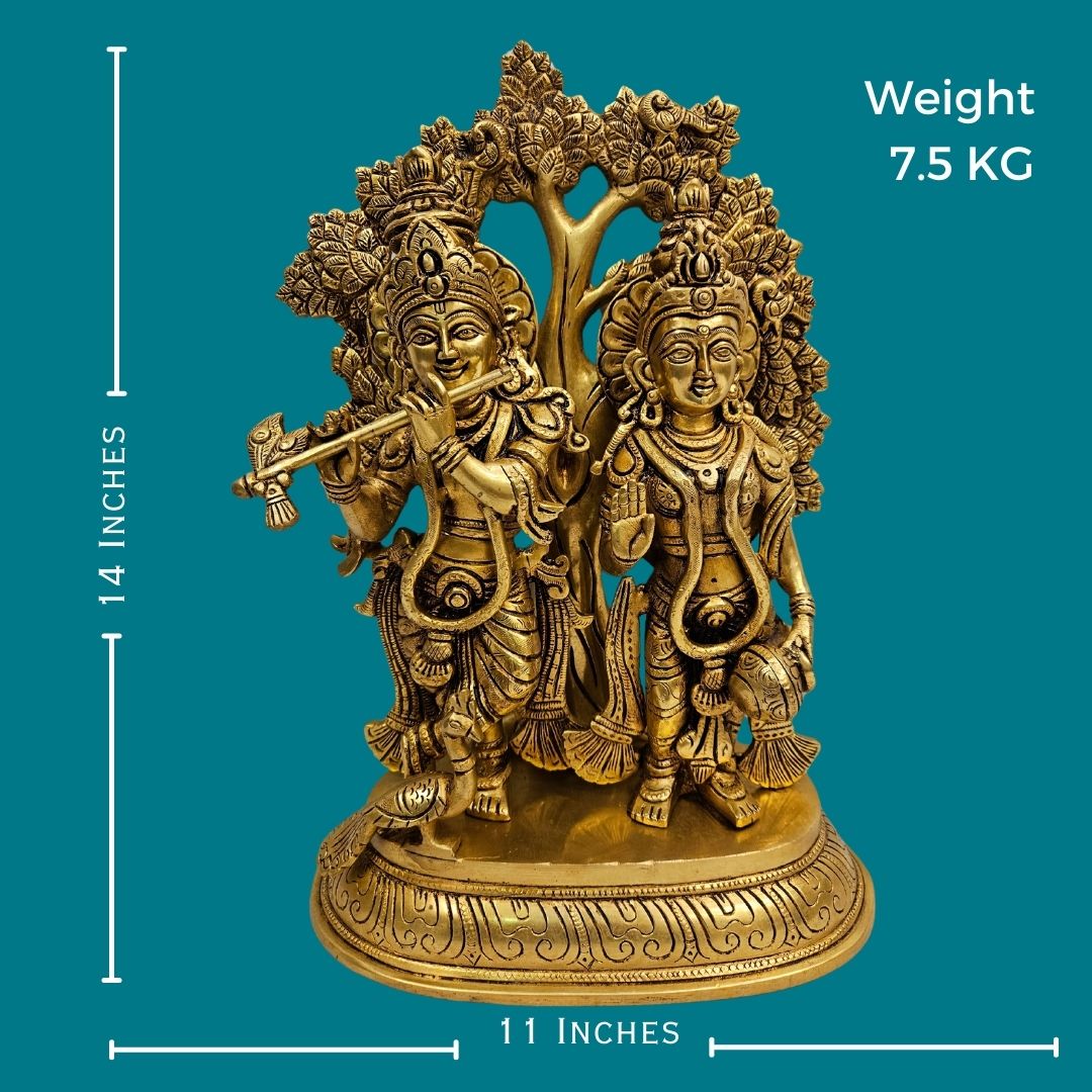 Tamas Brass Hindu Divine Love Couple Radha Krishan Idol/Statue (14 Inch) (Golden)