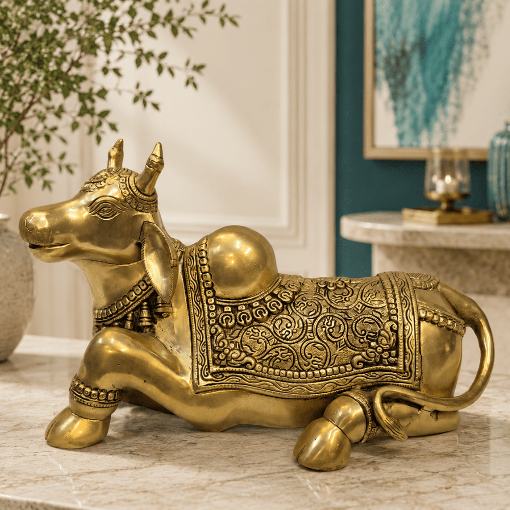 Tamas Handcrafted Solid Brass Nandi Statue (14L × 6.5W × 9H Inches) - Tamas Luxury Gifts