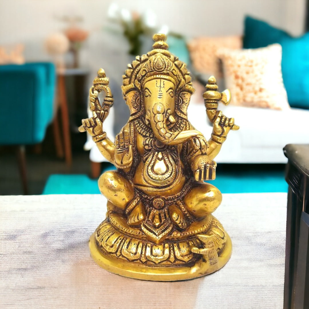 Tamas Antique Finish Lord Ganesha Handcrafted Statue / Idol (Height 7 inches)