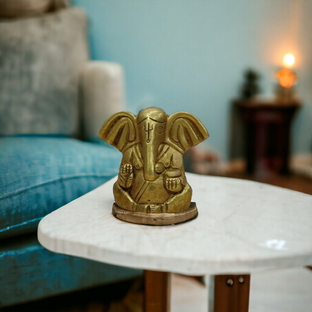 Tamas Brass Ganesha Statue for Temple (Golden) Height: 2 inches