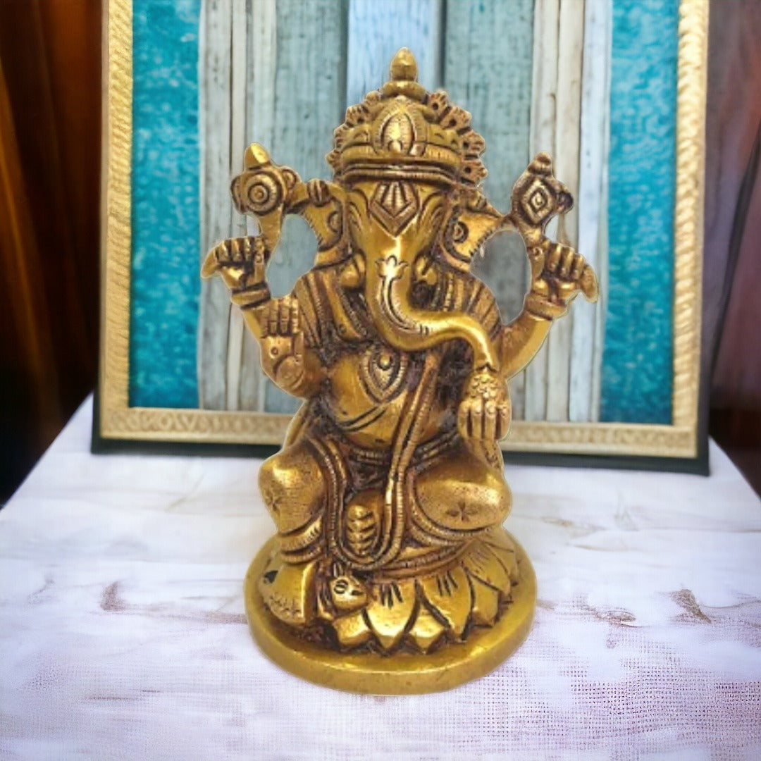 Tamas Brass Lord Ganesha Idol for Home & Office Temple (Golden) Height 4.6 inches