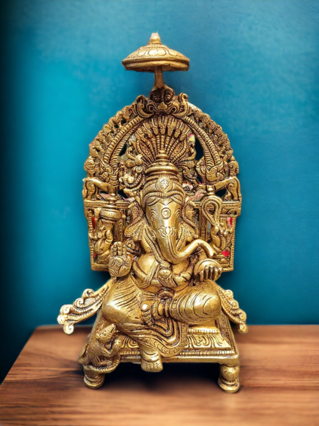 Tamas Lord Ganesh with Frame Brass Statue/Idol (Golden) (9 Inches) | Free Luxury Gift box