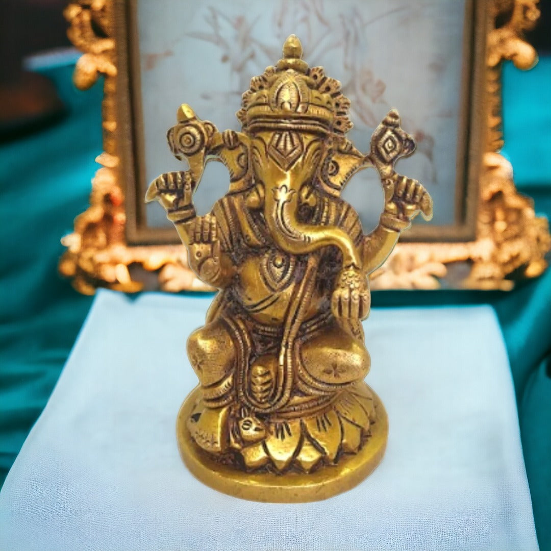 Tamas Brass Lord Ganesha Idol for Home & Office Temple (Golden) Height 4.6 inches