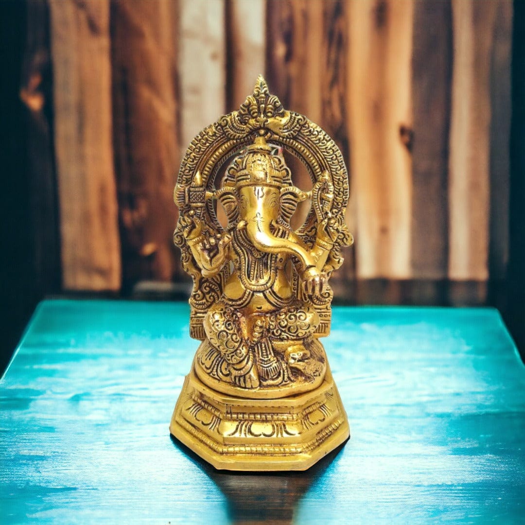 Tamas Antique Finish Brass Ganesha Statue for Home Temple (Height 7 Inches) - Tamas: Luxury Indian Gifts