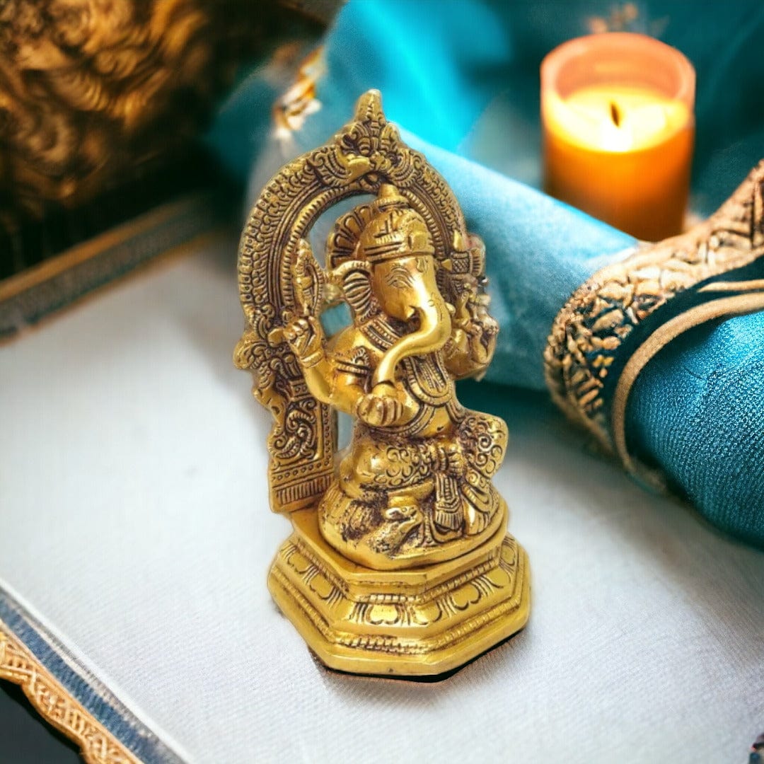 Tamas Antique Finish Brass Ganesha Statue for Home Temple (Height 7 Inches) - Tamas: Luxury Indian Gifts