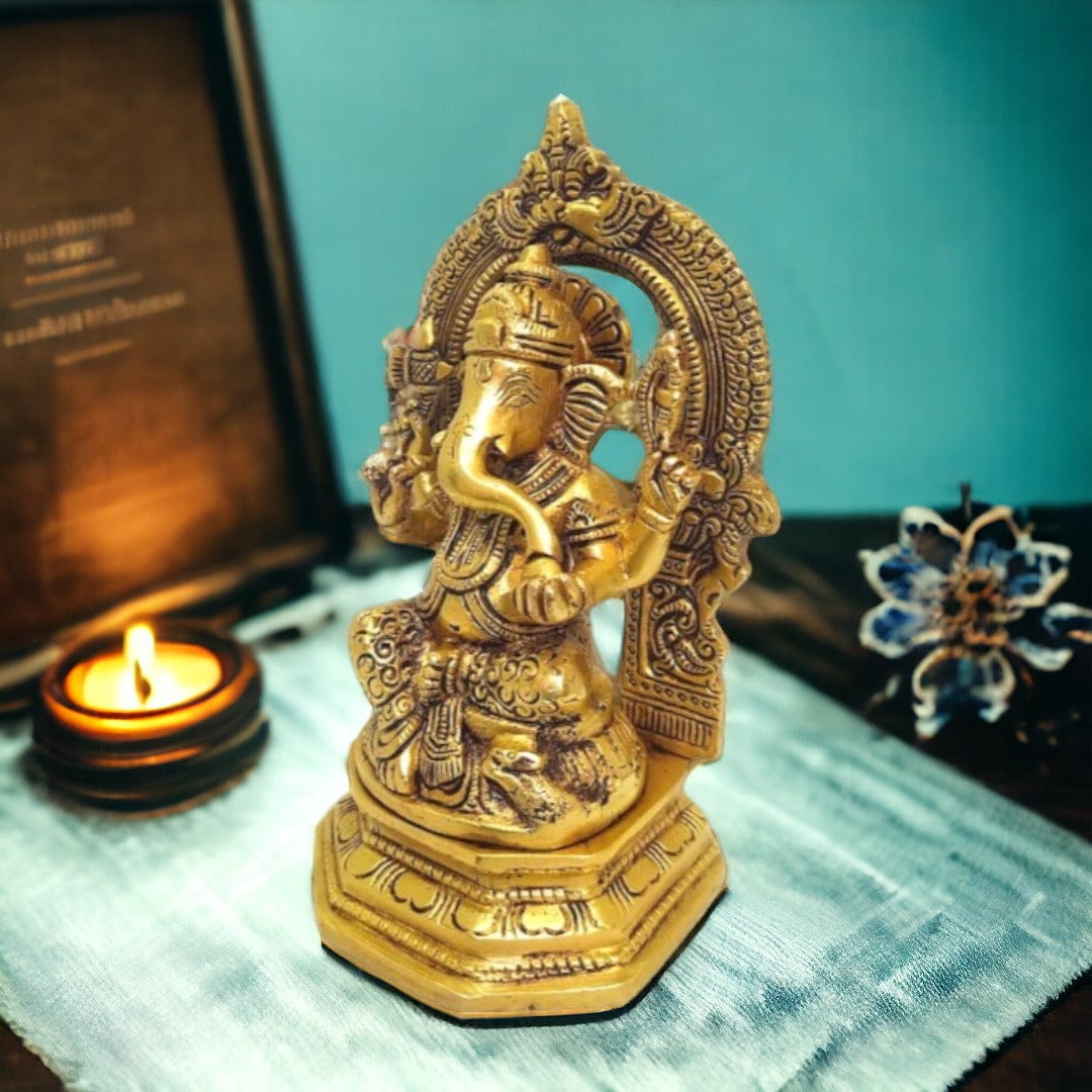 Tamas Antique Finish Brass Ganesha Statue for Home Temple (Height 7 Inches) - Tamas: Luxury Indian Gifts