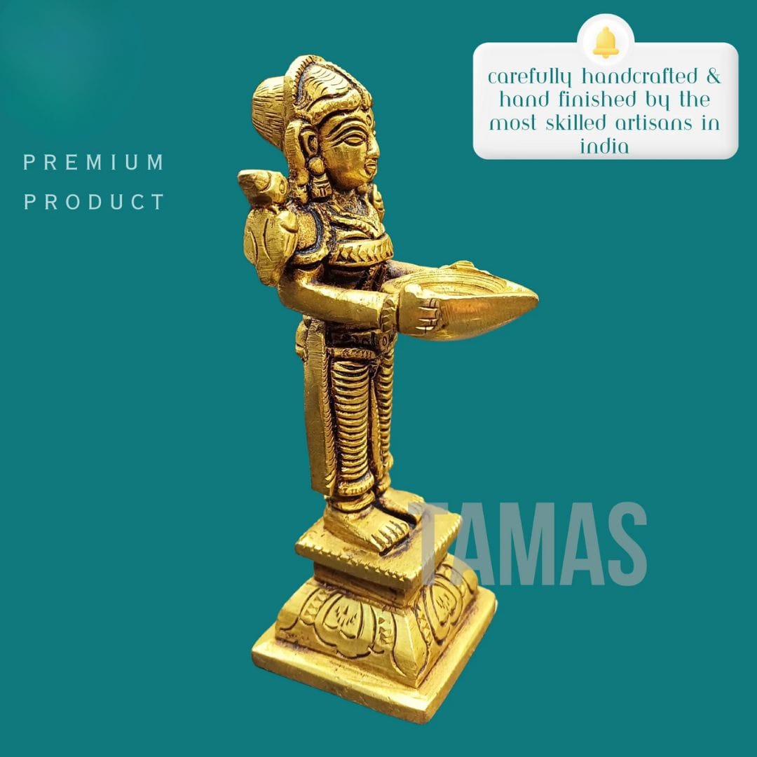 Tamas Brass Lady Holding a Lamp Statue (4.3 Inch) - Tamas: Luxury Indian Gifts
