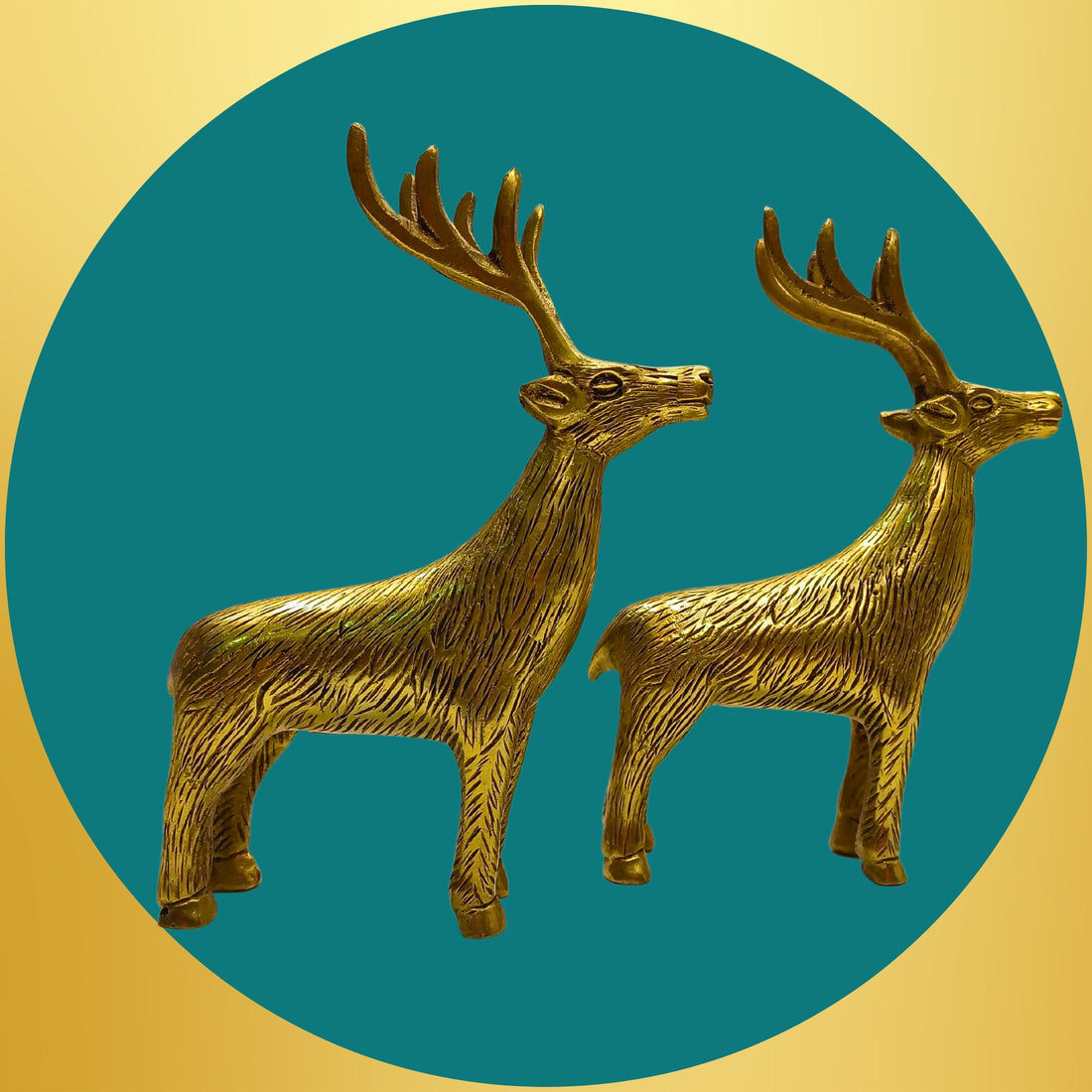 Tamas Brass Couple Deer Sculptures Home Decor Statue/Idol (Golden)(5.5 Inches)