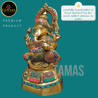 Tamas Brass Ganesh Stone Statue (12.5 Inches)